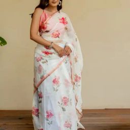 Mirchi Fashion White Organza Floral Printed Saree For Women-image-98