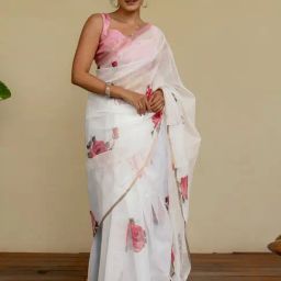 Mirchi Fashion White Organza Floral Printed Saree For Women-picture-40