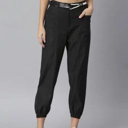KASSUALLY Black Cotton Regular Fit Mid Rise Joggers-image-39