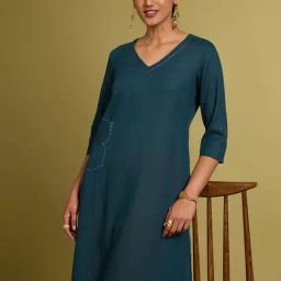 Taneira Dark Green Regular fit Viscose Cotton Kurthas-picture-16