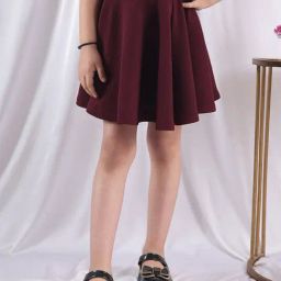 NEUDIS Girls Wine Pleated A-Line Skirt-image-42