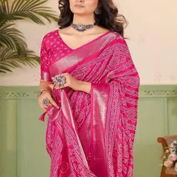 SSHAGUN LIFESTYLE Bandhani Printed Zari Silk Cotton Saree-picture-33