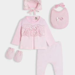 MiArcus Girls Light Pink Embroidered Full Sleeves Top, Pants, Cap, Mittens with Bib-image-15