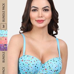 Amour Secret Pack Of 3 Polka Dot Medium Coverage Underwired Lightly Padded T-Shirt Bra-6
