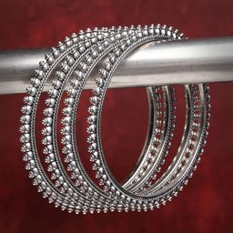 Anouk Women Set of 4 Silver-Toned German Silver Oxidised Bangles-image-1