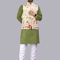 Leipzig Fashion Men Floral Printed Straight Kneelength Regular Kurta with And Pyjama-1