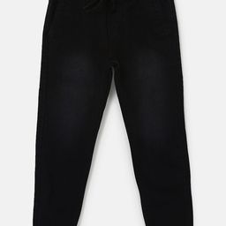 Urbano Juniors Boys Black Slim Fit Solid Denim Joggers-picture-40