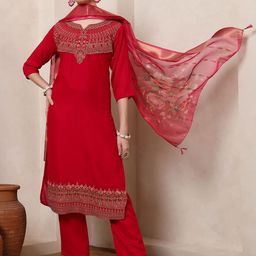 Spera Women Ethnic Motifs Embroidered Sequinned Kurta with Trousers & Dupatta Kurta Sets-image-83