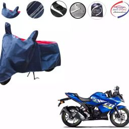 Auto Pearl Waterproof Two Wheeler Cover For Suzuki Gixxer SF (Red & Blue)-image-69