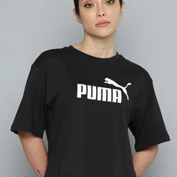 Puma Brand Logo Printed Drop-Shoulder Sleeves Relaxed Fit Pure Cotton T-shirt-picture-1