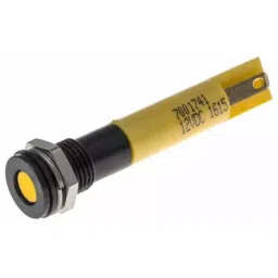 RS PRO Yellow Panel Mount Indicator 12V DC, Mounting Hole Size 8 mm, Termination Type Solder Tab, IP Rating IP67, Model No 7001741-29