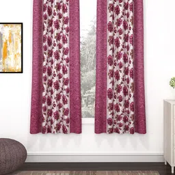 Bedspun Pink & Off-White Set of 2 Polyester Eyelet Ringtop Window Curtains-5 feet-image-37
