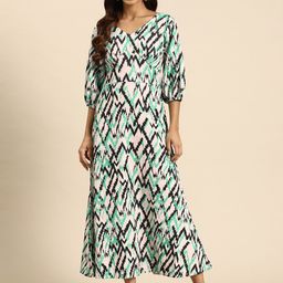 WoowZerz Abstract Printed Puff Sleeve Maxi Dress-picture-17