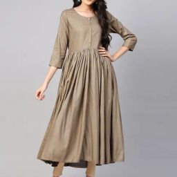 Varanga Grey & Beige Striped Anarkali Kurti-image-1