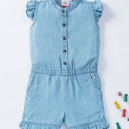 Ed-a-Mamma Sustainable Denim Frill Sleeves Solid Color Jumpsuit - Blue-picture-33