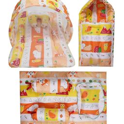 Fareto Combo of 4 Pcs Bedding Set Baby Bed with Net Carry Bag Fox Print - Orange-19