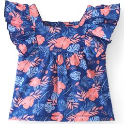 Babyhug 100% Cotton Knit Half Sleeves Top with Frill Detailing & Floral Print - Blue & Pink-picture-15