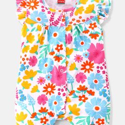 Babyhug 100% Cotton Sleeveless Romper With Floral Print - White Pink & Blue-image-67