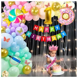 Puchku Premium Happy Birthday Donut Foil balloon Set for first 1st birthday Theme girl kids ( pack of 78   Multicolor)-picture-15