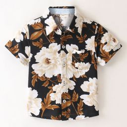 CrayonFlakes Half Sleeves Floral Printed Shirt - Black-image-98