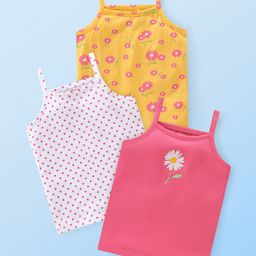 Babyhug 100% Cotton Knit Sleeveless Slips Floral PrintPack of 3- Multicolour-image-35