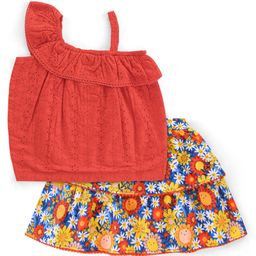 Babyhug 100% Cotton Knit Sleeveless Top & Skirt Set Floral Print- Multicolor-image-18
