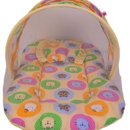 Babytoons Baby Bed with Mosquito Net & Neck Pillow, Baby Gadda Set for New Born, Printed Baby Gadda, Baby Sleeping (Yellow, 0-12 Months)-8