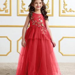 Mark & Mia Sleeveless Party Gown With Sequins & Floral Embroidery- Red-image-25