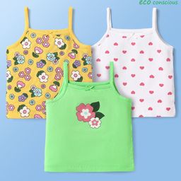 Babyoye Cotton Elastane Knit Sleeveless Slips With Floral & Heart Print Pack Of 3 - Green White & Yellow-image-51