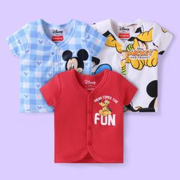 Babyhug Disney Interlock Knit Half Sleeves Jhablas with Mickey & Friends Graphics Pack of 3 - Blue Red & White-image-64
