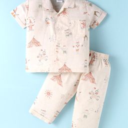 Mini Taurus Cotton Knit Half Sleeves Night Suit with Cartoon Print - Light Orange-image-34