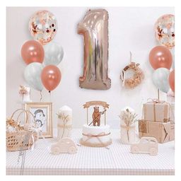 Bubble Trouble 1 Number Rose Gold Foil Balloon Combo with Confetti & Metallic Balloons Bouquet for 1st Birthday Baby Girl Party Decorations/First Wedding Anniversary Decoration Items Rosegold-image-29
