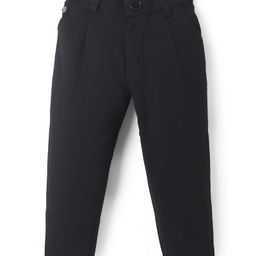 Noddy Cotton Lycra Solid Pleated Pant - Black-image-1