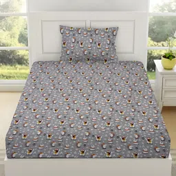 RRC Super Soft 120 TC Cartoon Printed Cotton Single Bedsheet With 1 Pillow Cover - Grey-picture-20