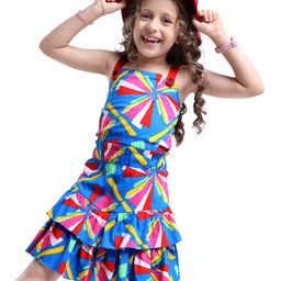 OLLINGTON ST. Cotton Sleeveless Co-ords Set Printed Top & Skirt - Blue-picture-27