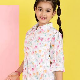 ISHTI Three Fourth Sleeves Floral Printed Shirt Style Top - Pink-image-60