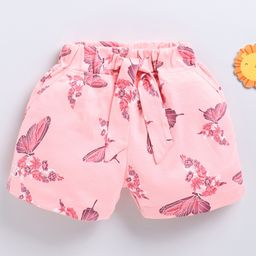 Biskid Cotton Floral & Butterfly Printed Shorts - Peach-image-35