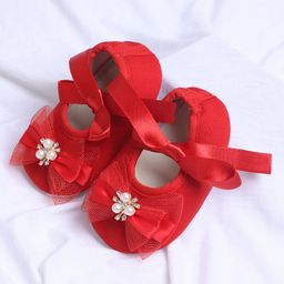 Coco Candy Pearls Embellished Bow Applique Detailed Booties - Red-image-32