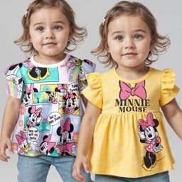 Babyhug Disney Single Jersey Knit Half Sleeves T-Shirts With Minnie Mouse Graphics Pack of 2 - Yellow & White-picture-36