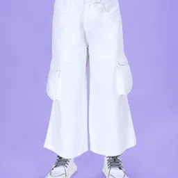 Kiddopanti Denim Woven Mild Washed Cargo Flared Jeans - White-picture-31