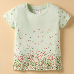 Tango Single Jersey Knit Half Sleeves Top with Heart Print - Light Green-image-50
