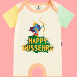 The Peppy Tend 100% Cotton Knit Dussehra Theme Half Sleeves Happy Dussehra Text Printed Romper - Multi Colour-picture-29