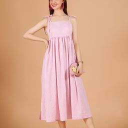 DressBerry Checked Pleated Fit & Flare Midi Dress-image-4