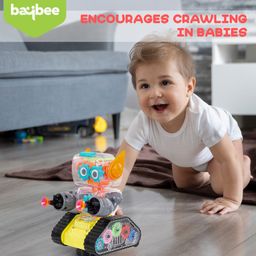Baybee Robot Rotating Gear Toys for Kids Transparent Gear Electric Walking Robot Musical Toy for Kids 360 Degree Rotating Bump & Go Bullet Launcher Robot Toy with Flashing Lights & Sound for Children image 2