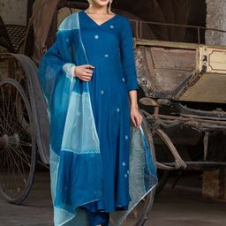 GoSriKi Ethnic Motifs Embroidered Thread Work Kurta With Trousers & Dupatta-picture-9