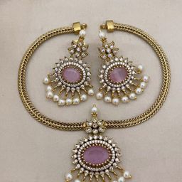 D Rio Fashions Gold-Plated Cubic Zirconia Stone Studded & Beaded Jewellery Set-image-75