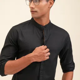 LOCOMOTIVE Men Band Collar Textured Cotton Casual Shirt-image-35
