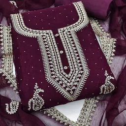 Peachmode Embroidered Silk Georgette Unstitched Dress Material-image-87