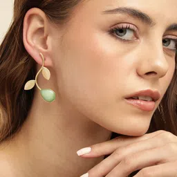 Anouk Gold-Plated Artificial Stone Studded Leaf Shaped Studs-58