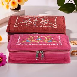 Aura Maroon and Pink 2 Pieces Embroidered 7-Compartments Jewellery Organisers-image-61